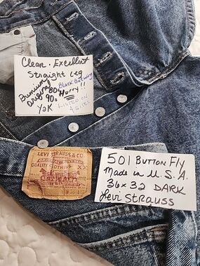 USA Levi's 501 Button Fly Dark Blue Jeans Vintage Excellent 36x32 mens